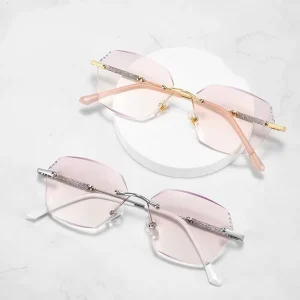 Women’s Rimless Diamond Cut Edge Reading Glasses Fashion Ultra Light Anti Blue Light Presbyopia Glasses