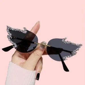 Women’s Rimless Metal-Frame UV400 Rhinestone Sunglasses