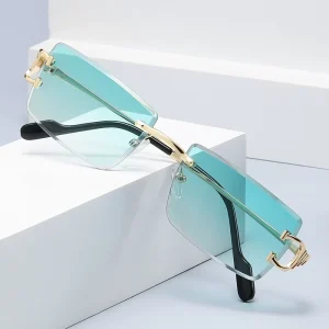 Women’s Small-Frame Rimless Gold-Metal UV400 Sunglasses