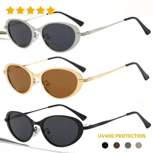 Women’s Small Retro Oval Metal Frame Sunglasses UV400 Protection Vintage Style