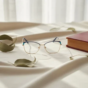 Women’s Solid Cat Eye Full Rim Foldable Metal Eyeglasses Frames with Glass Lenses for Reading