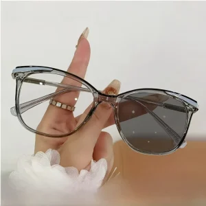 Women’s Solid-Pattern Rectangle Eyeglass Frames with Color-Changing Anti-Blue Light PC Lenses