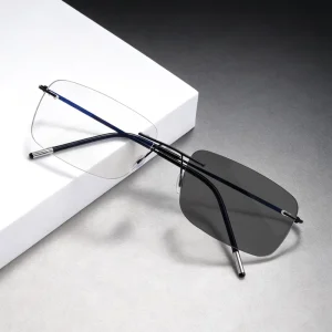 Women’s Square Frameless Photochromic Non-Prescription Reading Glasses with Blue Light Blocking Lenses