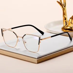 Women’s Stainless Steel Crystal Rectangle Optical Reading Glasses Frames