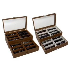 Wooden 12-Glasses Double-Layer Flip Storage Collection Box Organizer for Eyewear Stores