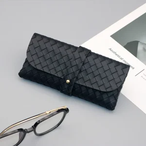 Woven Soft PU Leather Eyeglasses Case and Sunglasses Pouch Portable Anti Scratch Eyewear Storage Bag