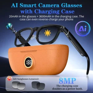 X01 Ultra AI Smart Glasses 800MP Image Recognition Translation Voice Activation Music Playback Charging Case