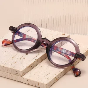 XB8069 1-Piece Slim Round Full-Rim Presbyopia Reading Glasses with PC Frame and Anti-Blue Light Lenses