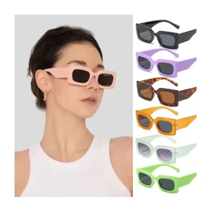 XY20877 Customized Logo Wide Shade Frame Sun Glasses Candy Color Rectangle UV400 Sunglasses