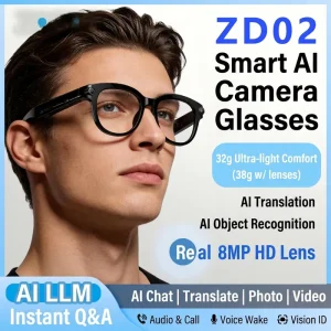 ZD02 AI Camera Glasses 8MP HD Video Smart Eyewear Real-Time Translation Object Recognition D-Frame