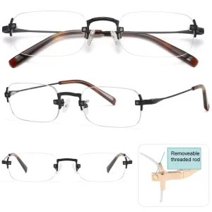 ZW2505 Metal Frameless Optical Frames with Removable Threaded Rods for Men, Gold or Silver